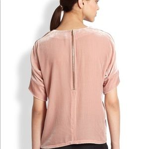 J Brand Light Pink Velvet Top Crew Neck Short Sleeve Pullover Zipper Back Shirt